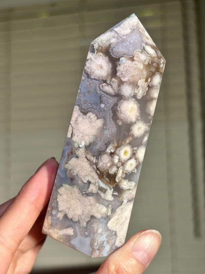 Quartzy Blue Flower Agate Tower, Madagascar