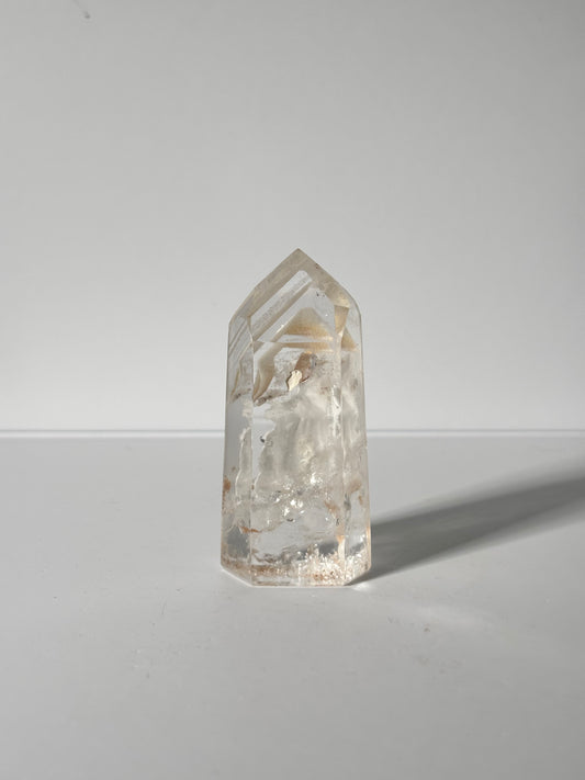 Rare Water Clear White Layered Phantom Lodalite Quartz Tower With Manifestation Quartz, Brazil