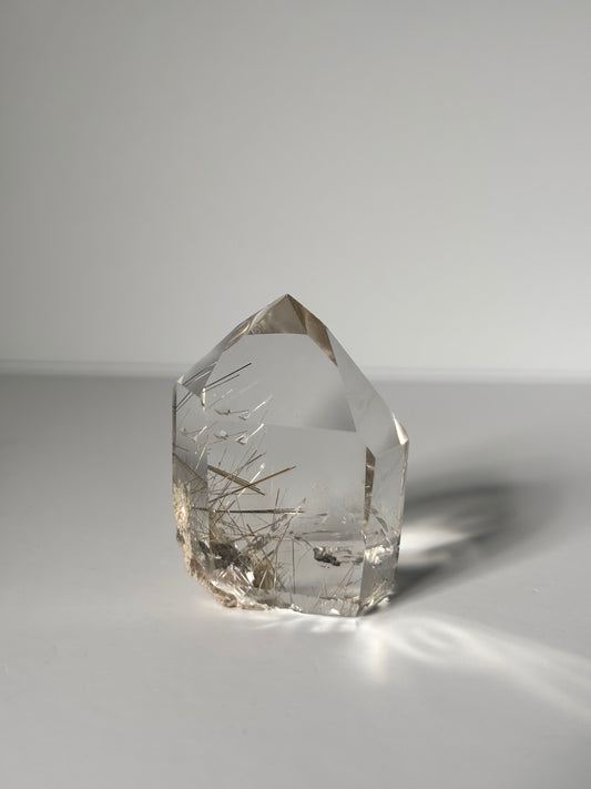 High Quality Water Clear Silver Rutile x White Lodalite Quartz Tower, Brazil