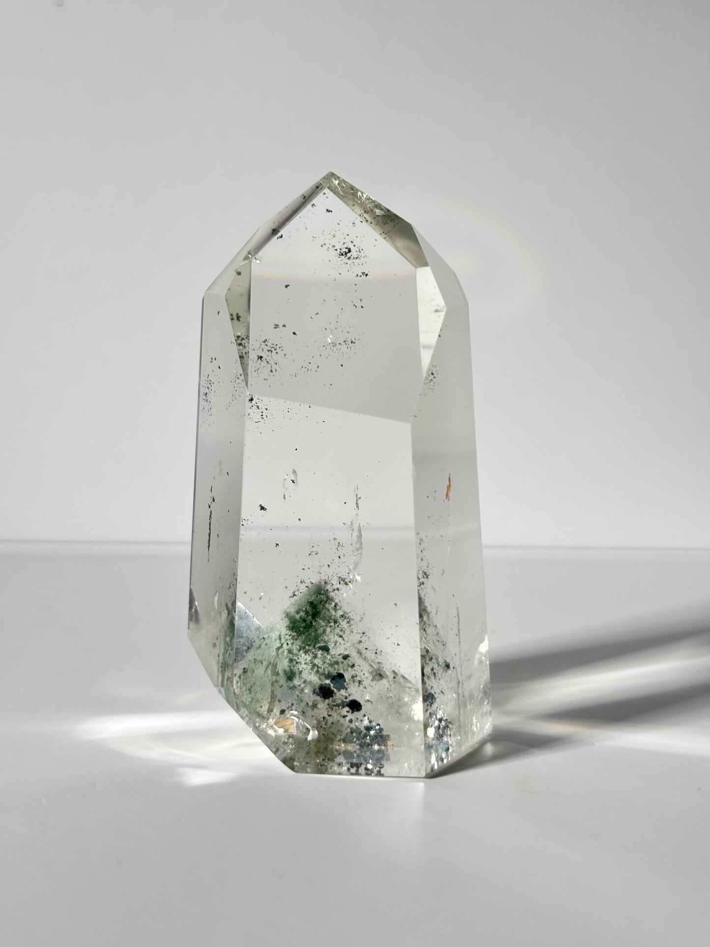 High Quality Large Rare Green Phantom Chlorite Tower With Hematite, Brazil