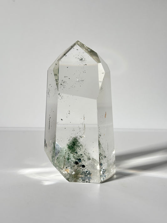 High Quality Large Rare Green Phantom Chlorite Tower With Hematite, Brazil