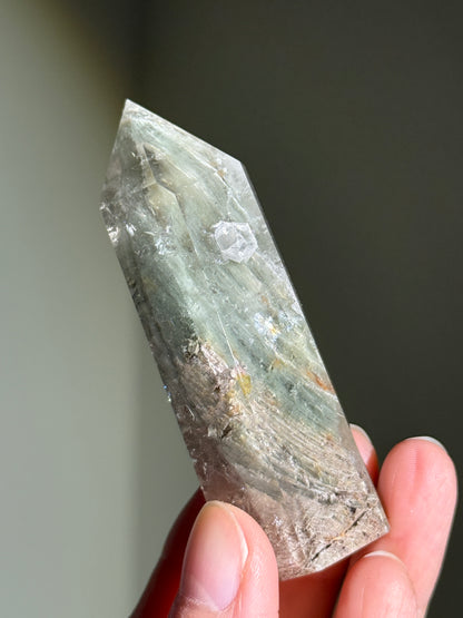 Unique Mint Green & Pink Garden Quartz Tower With Penetrator, Zambia