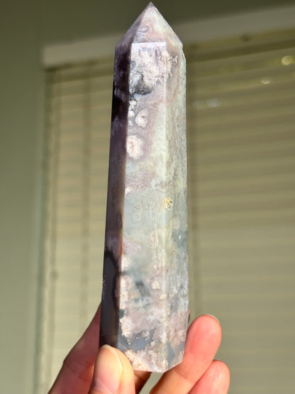 Moody Blue Flower Agate Tower, Madagascar