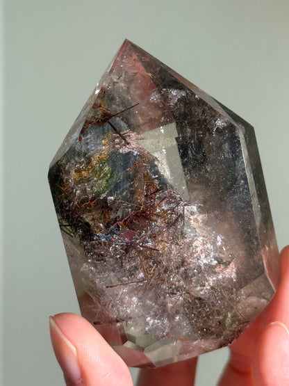 Rare Large Grey Amphibole On Lodalite With Red & Green Epidote in Quartz Tower, Zambia