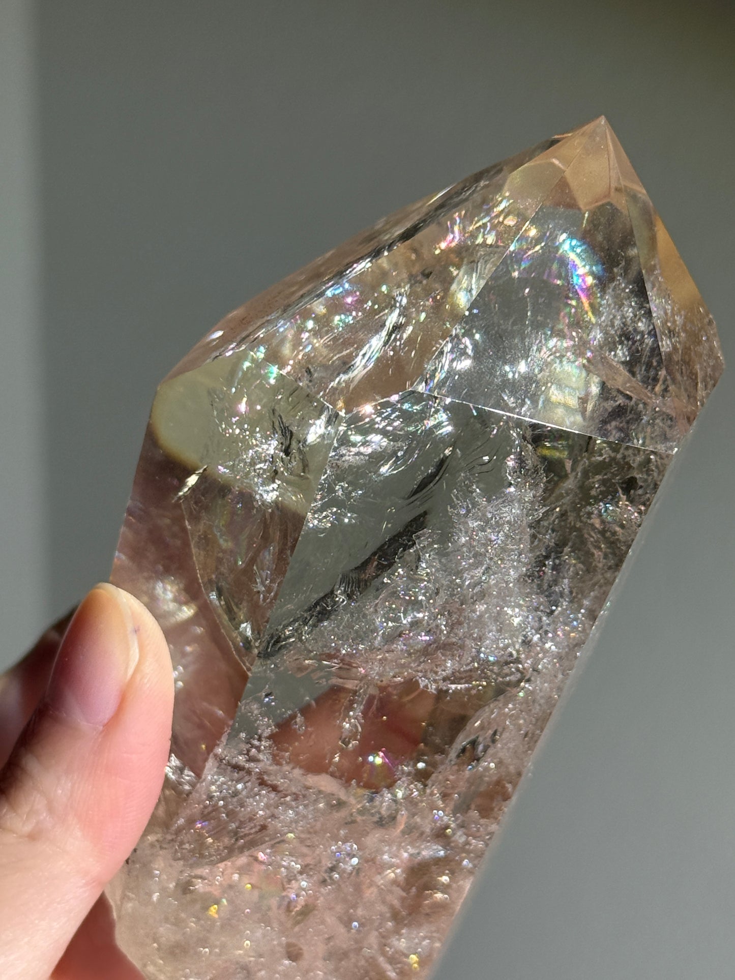 Statement Natural Champagne Rainbow Citrine Point On Customized Stand, Brazil