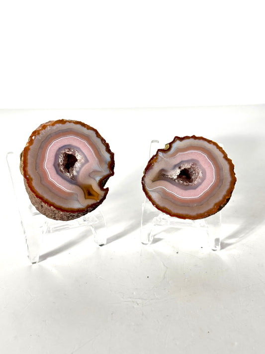 High Quality Druzy Pink Zhanguo Agate Pair, China