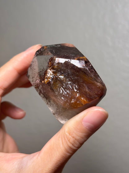 Rare Pink Garden Quartz With Pink Amphibole Freeform on Metal Stand, Brazil