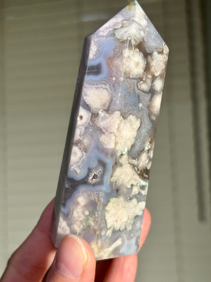 Quartzy Blue Flower Agate Tower, Madagascar