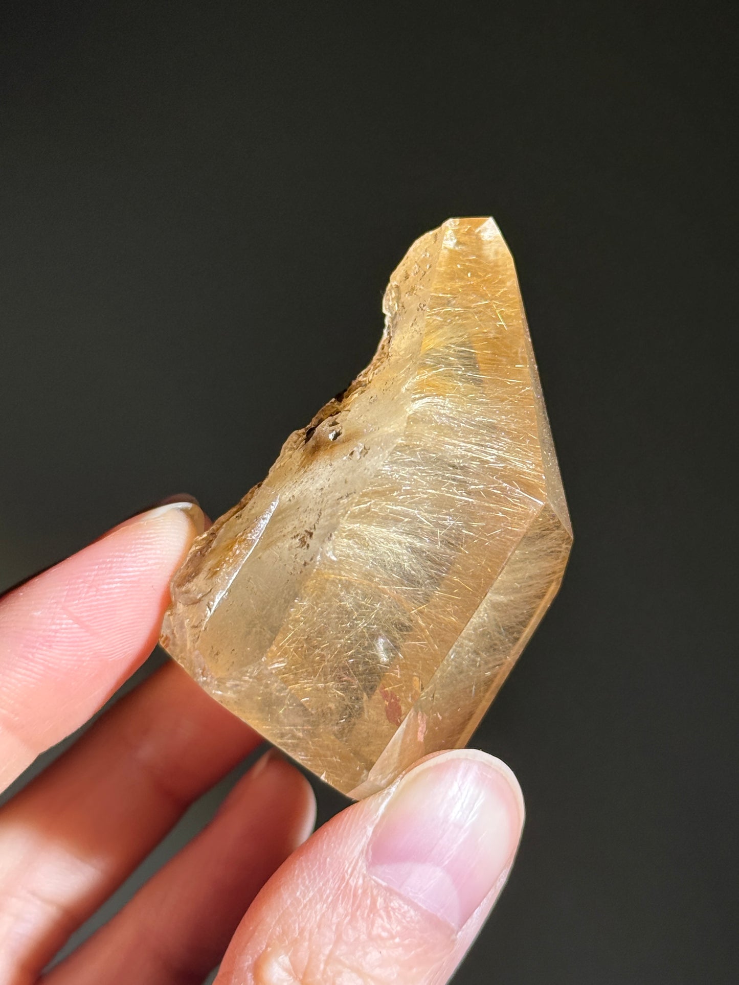 High Quality Chunky Golden Rutile x Cubic Calcite Tower, Brazil