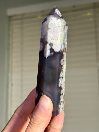 High Quality Rare Black & Green Flower Agate Tower, Madagascar