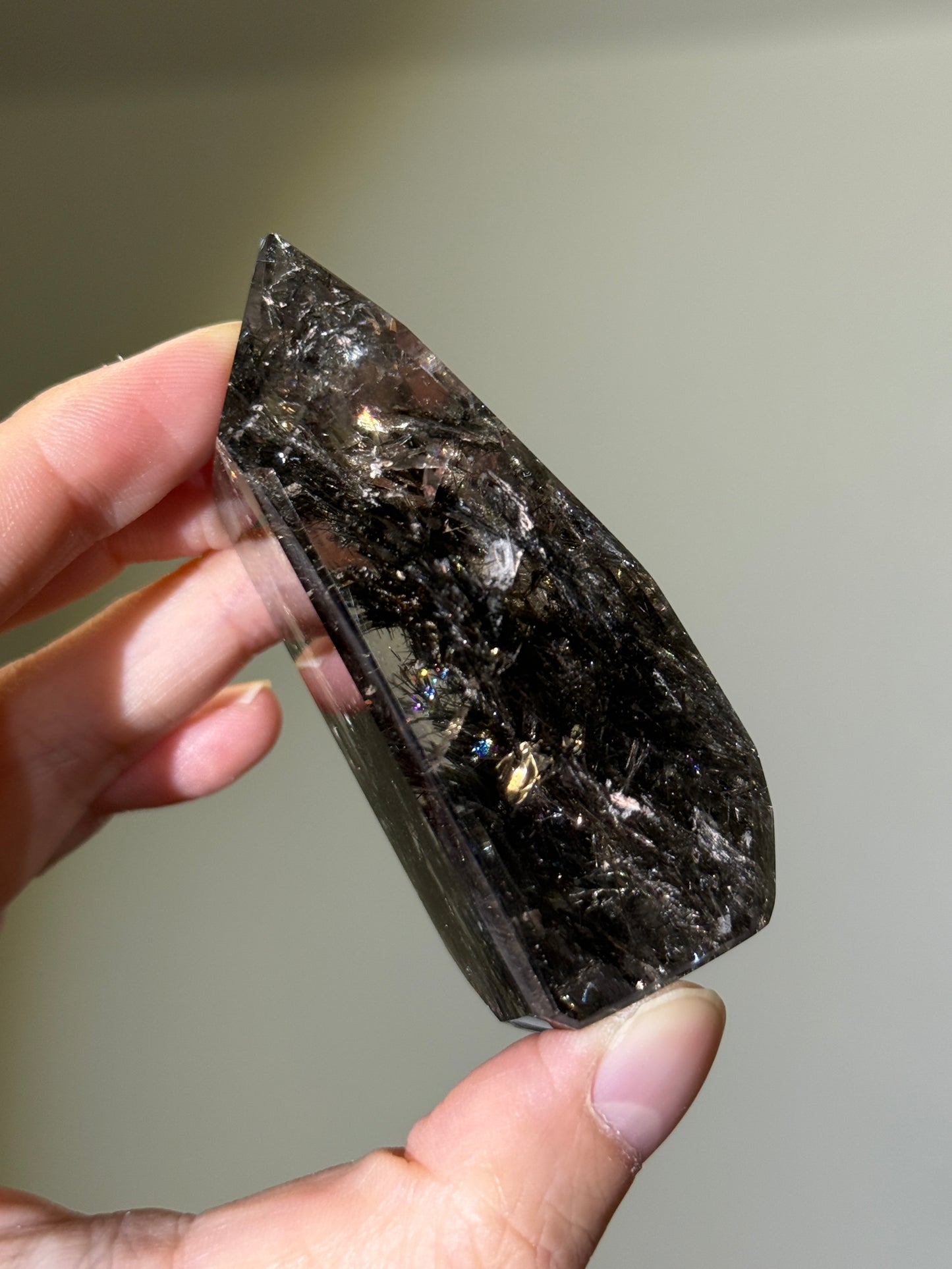 Rare Large Black Feather Rutile In Quartz Tower, Brazil