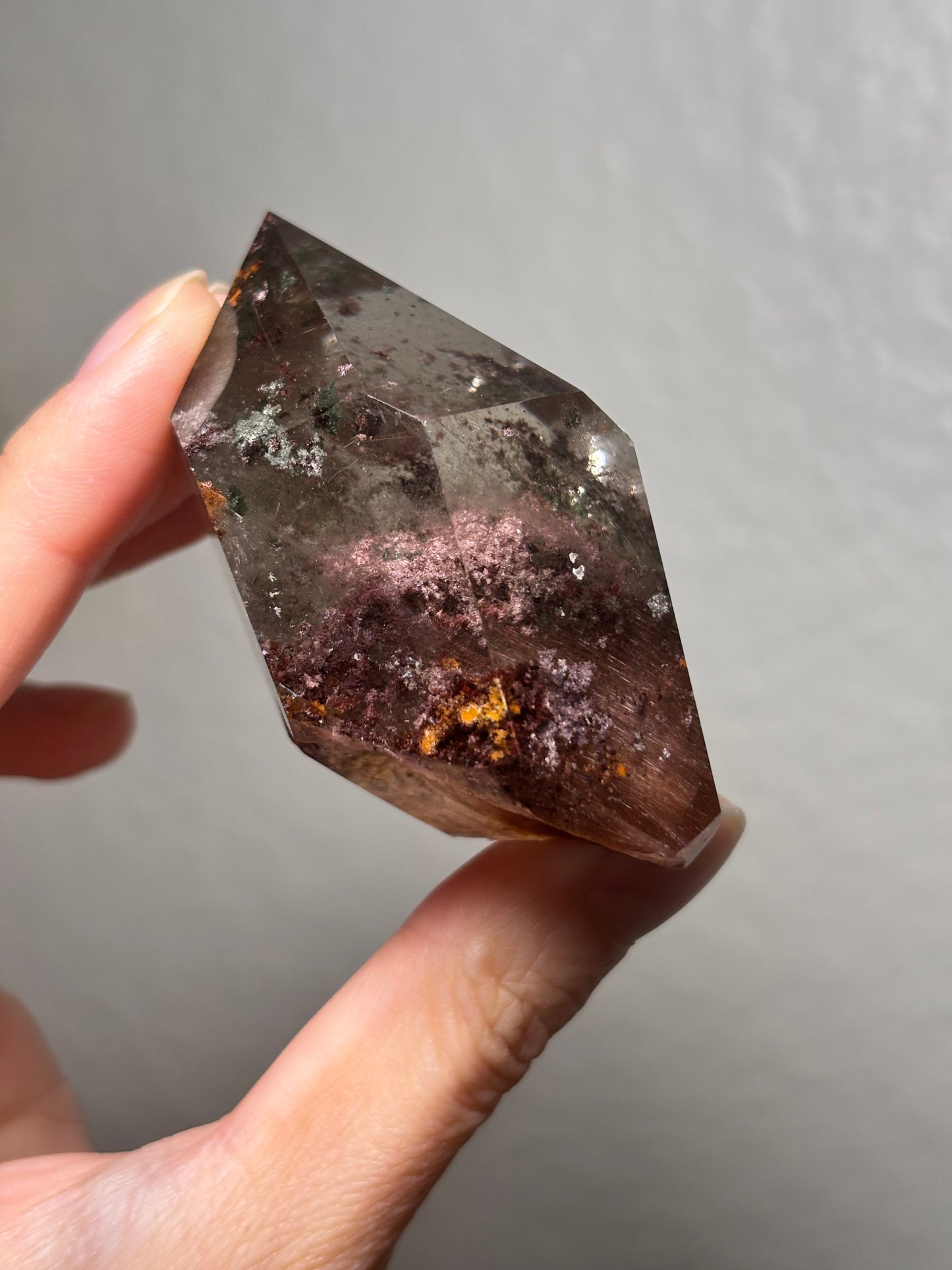 Rare Pink Garden Quartz With Pink Amphibole Freeform on Metal Stand, Brazil