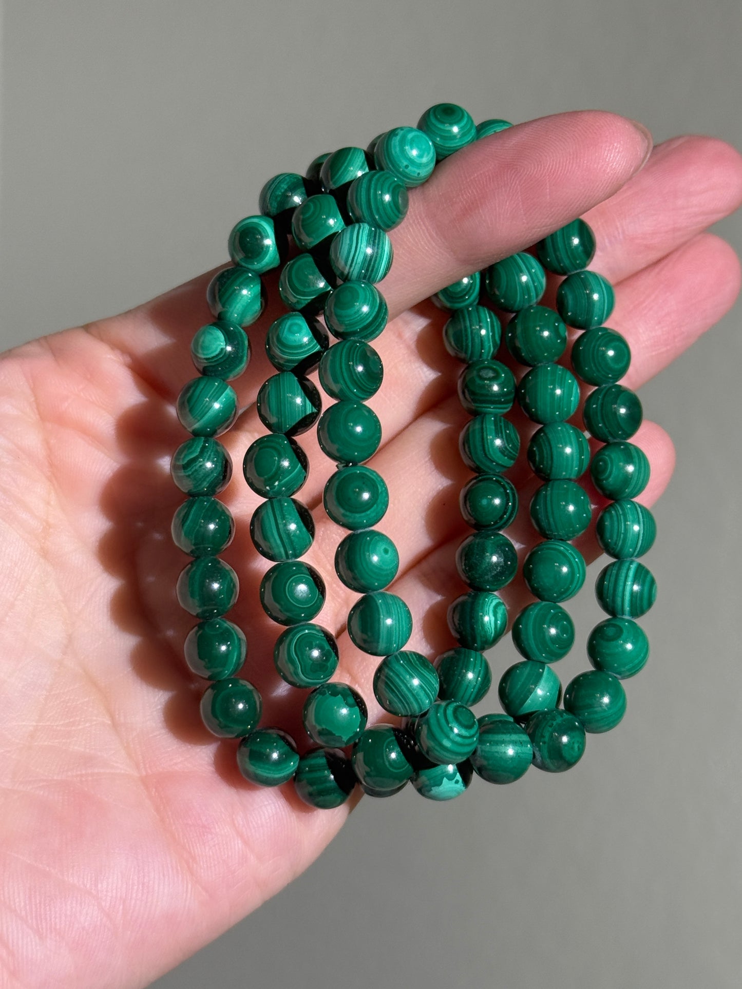High Quality Orbicular Malachite Bracelets, 7.5mm