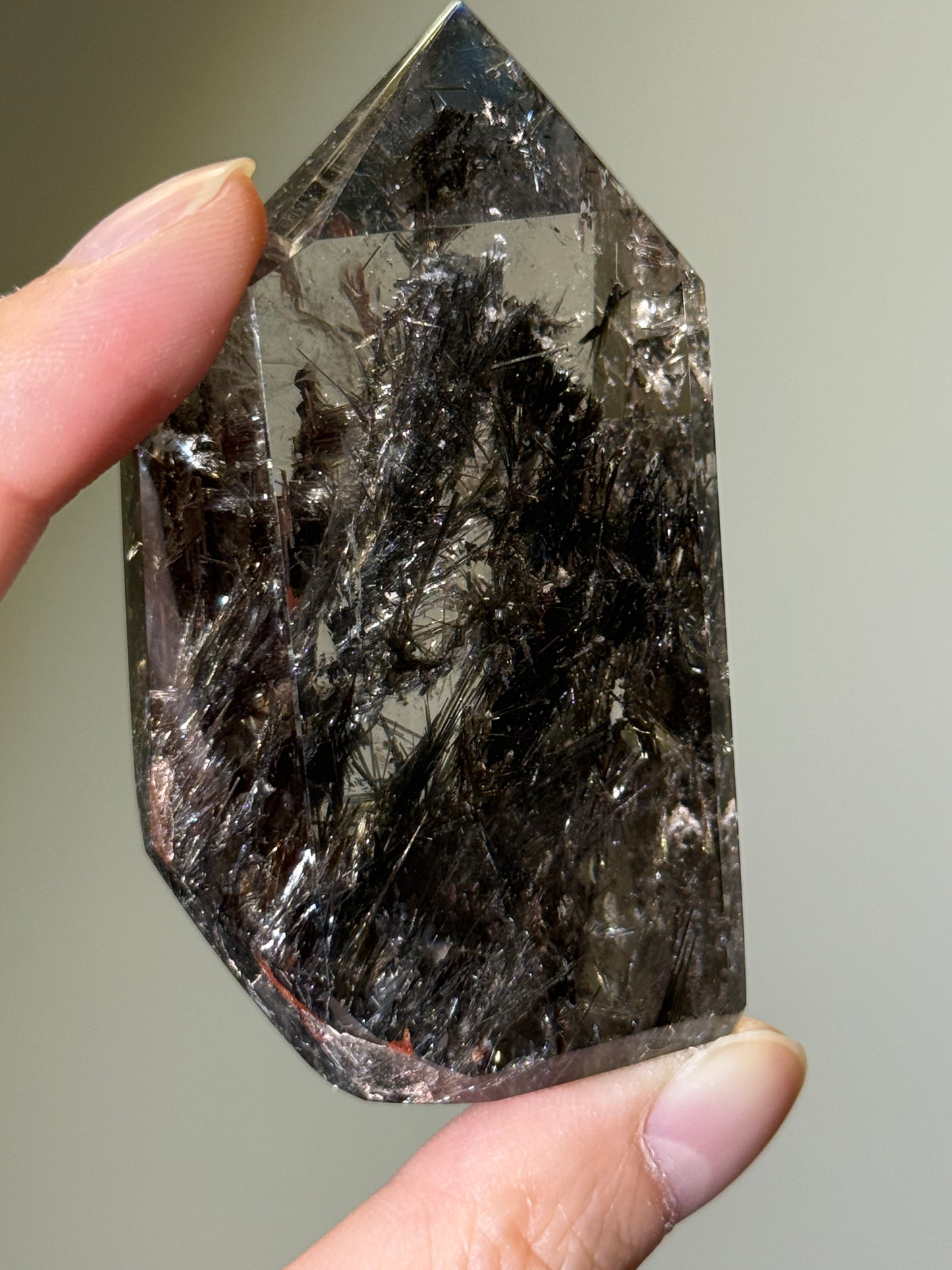 Rare Large Black Feather Rutile In Quartz Tower, Brazil