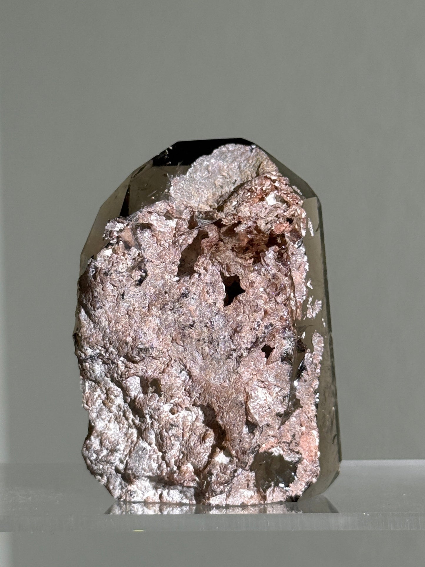 Rare Pink Lodalite in Smoky Quartz Tower, Brazil