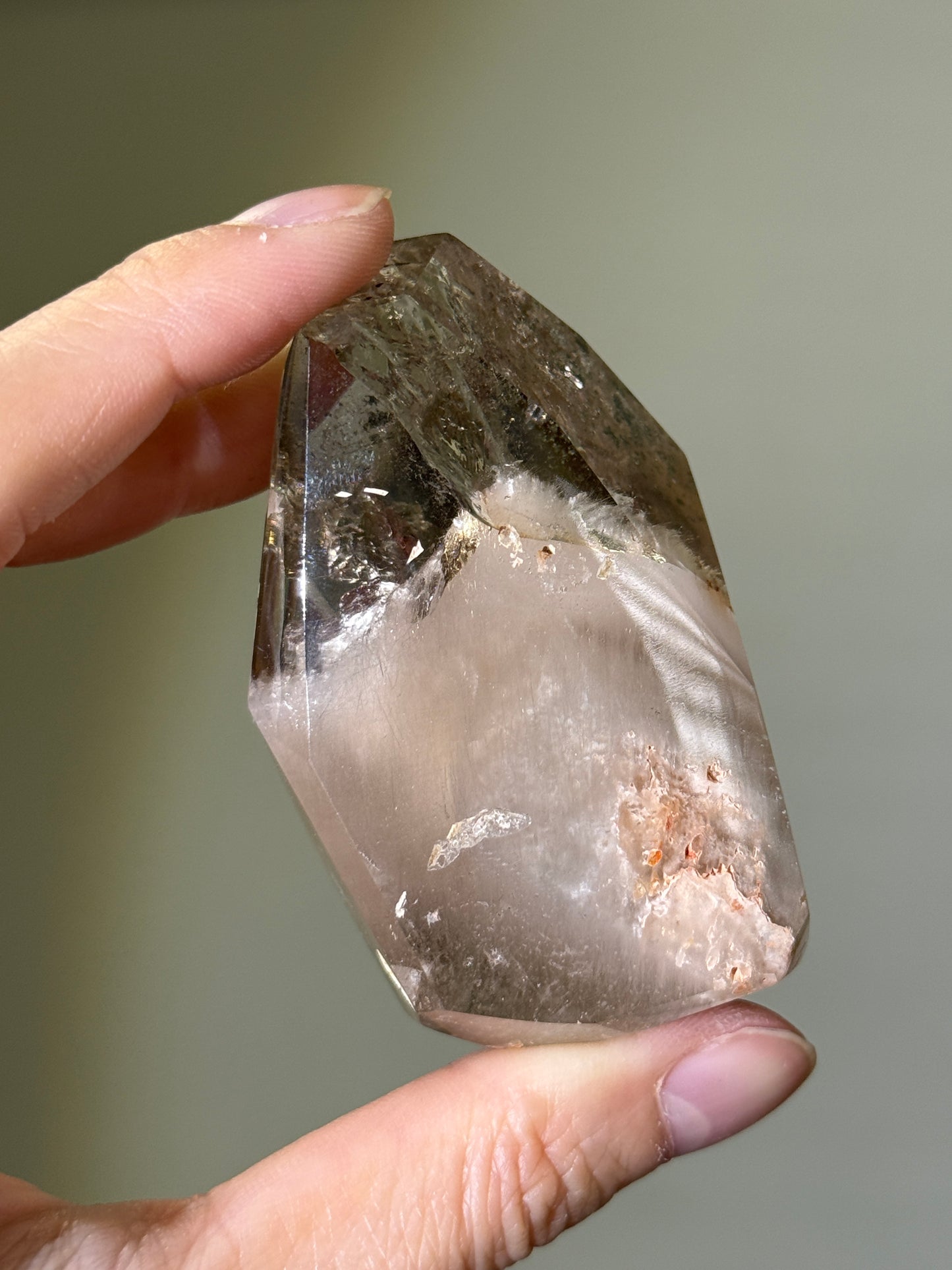 Collector’s Grade Beige Amphibole With Chlorite & Manifestation Quartz, Crystal in Crystal Freeform, Brazil