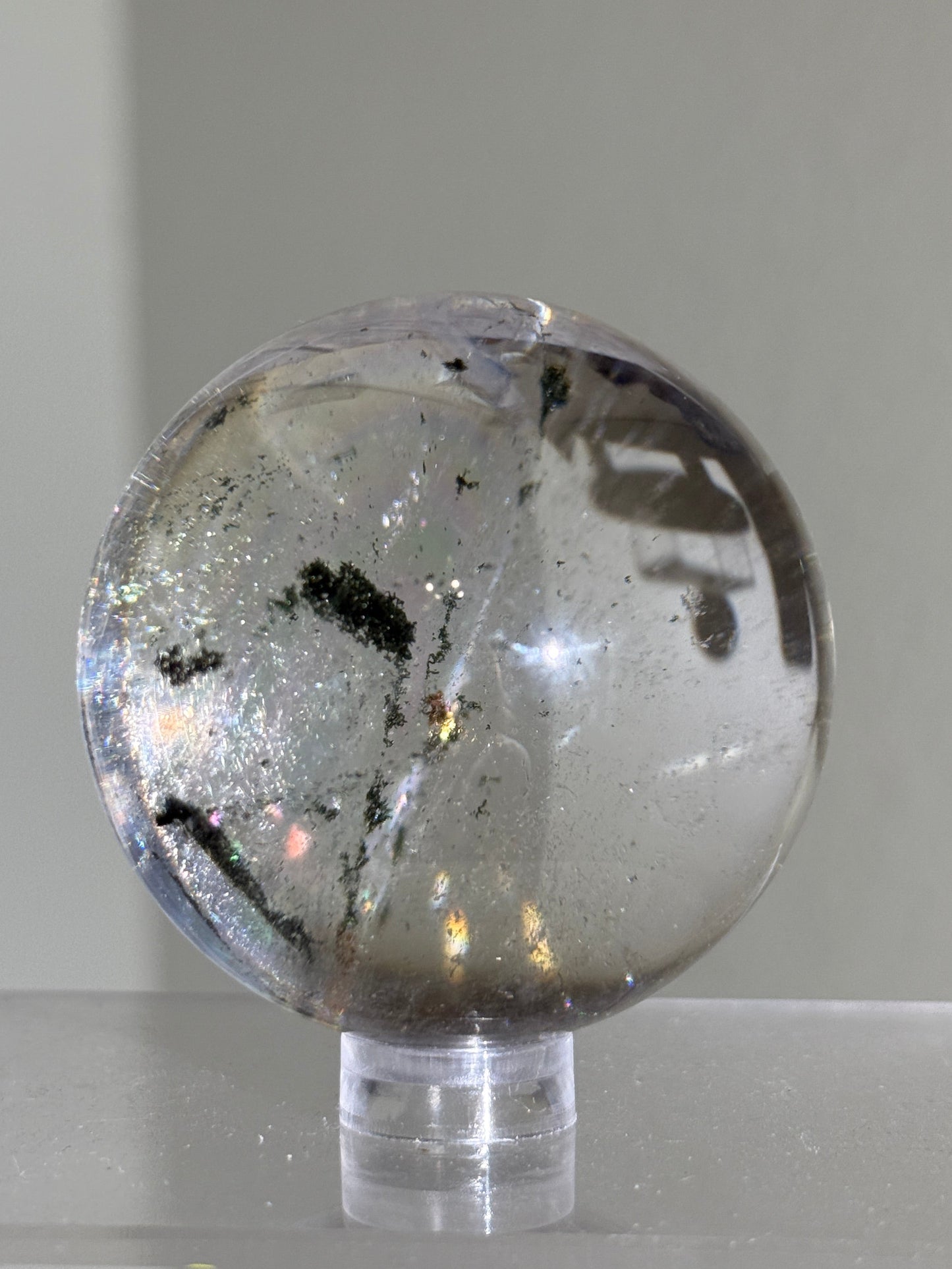 High Quality Rainbowy Green Phantom Chlorite Quartz Sphere, Brazil