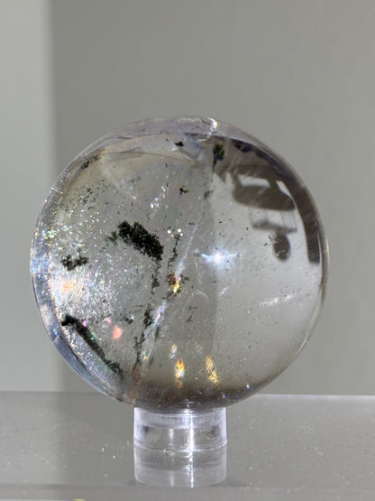 High Quality Rainbowy Green Phantom Chlorite Quartz Sphere, Brazil