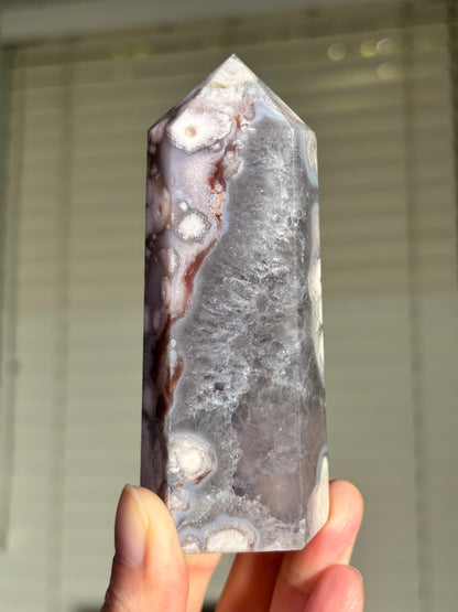 Quartzy Blue Flower Agate Tower, Madagascar