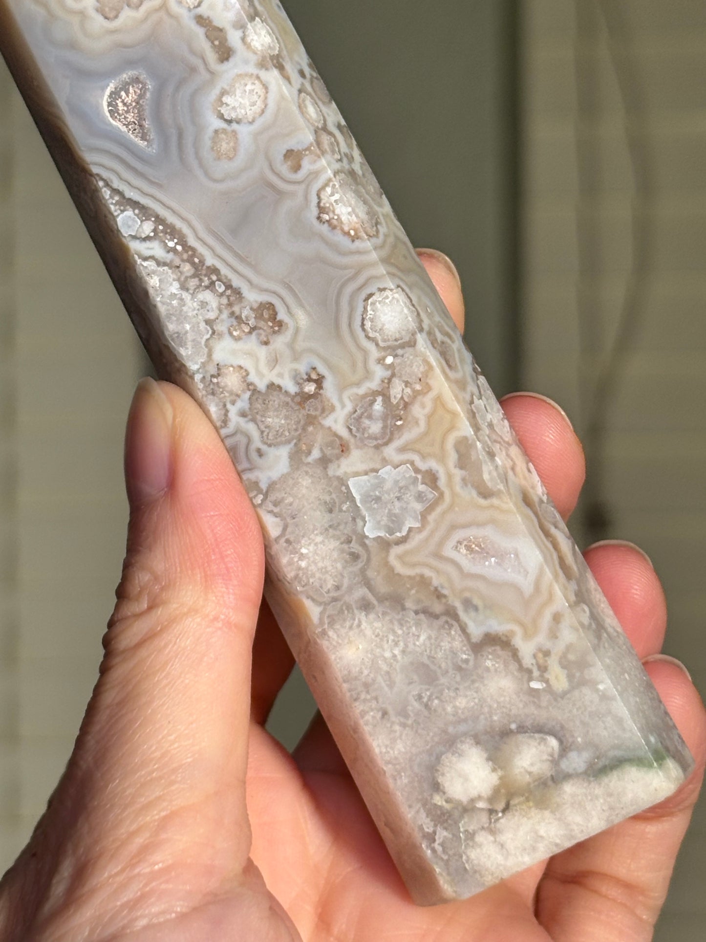 High Quality Unique Cream Beige Flower Agate Tower, Madagascar