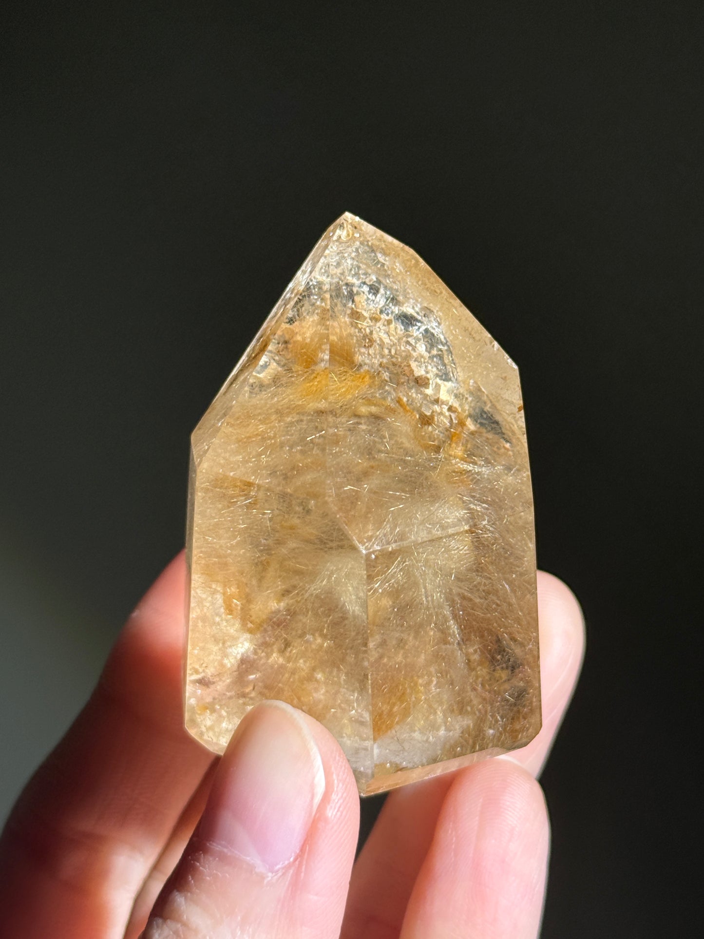 High Quality Chunky Golden Rutile x Cubic Calcite Tower, Brazil