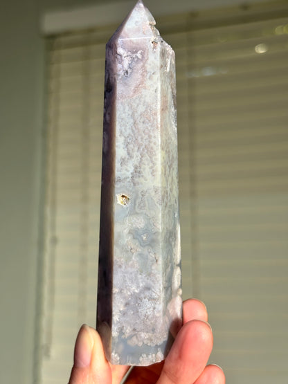 Moody Blue Flower Agate Tower, Madagascar