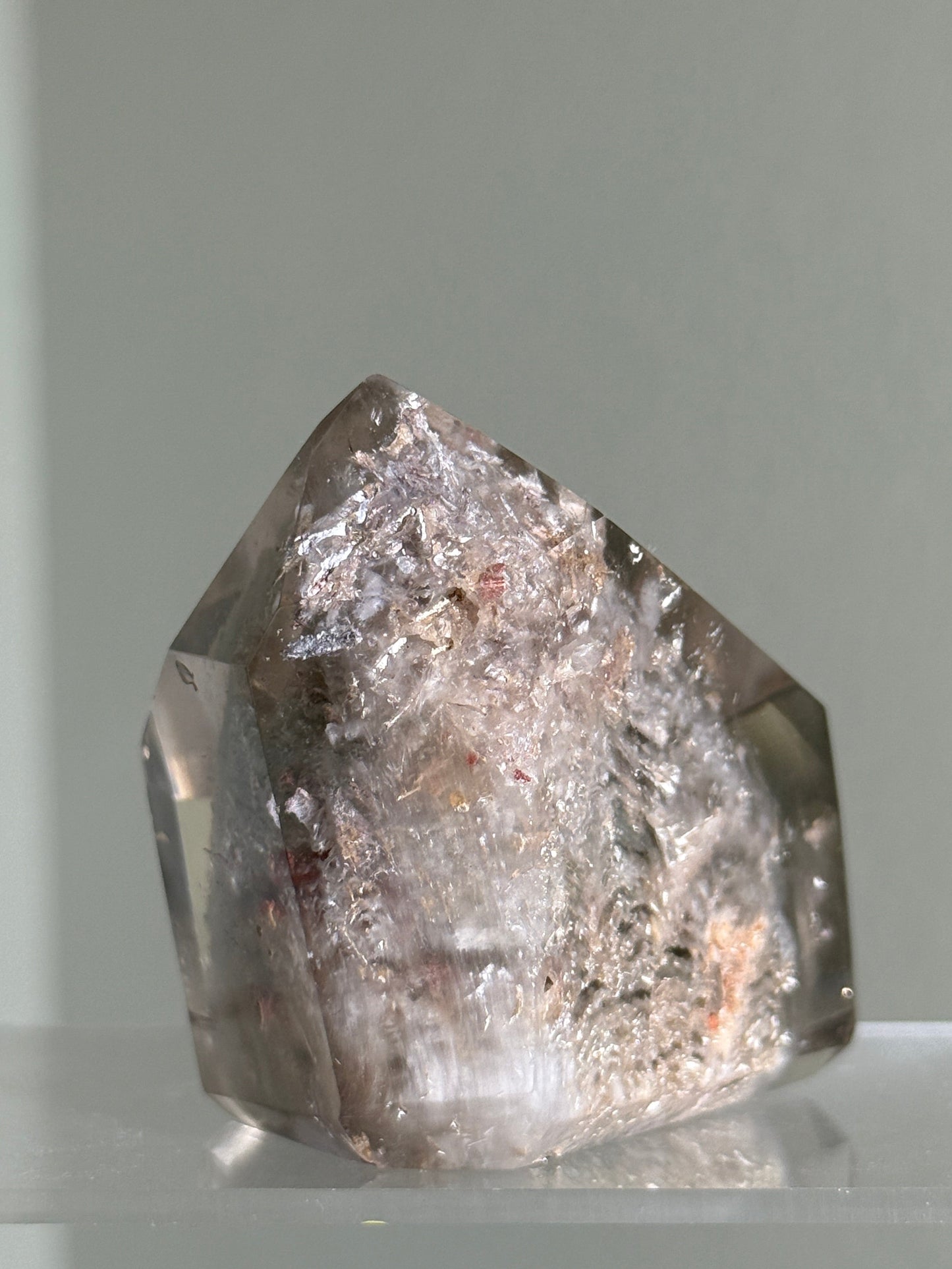 Large Dreamy Sage Green Layered Lodalite x Amphibole In Quartz Freeform, Brazil