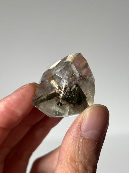 High Quality Golden Starburst Rutile on Green Phantom Chlorite Freeform, Brazil