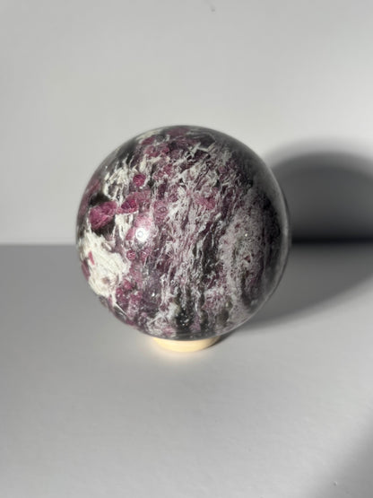 Large Pink Tourmaline x Smoky Quartz x Lepidolite Sphere