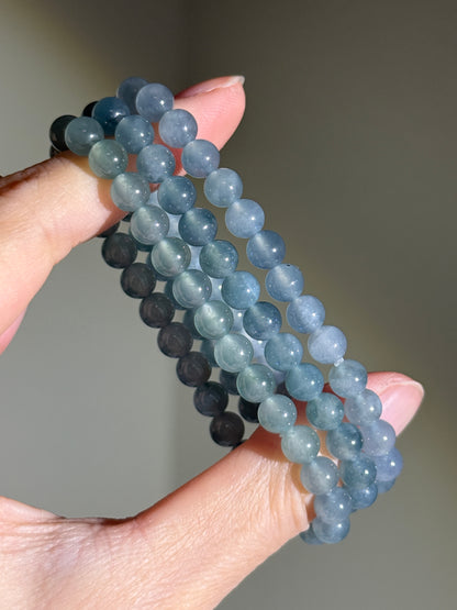 High Quality Translucent Blue Water Jade Bracelets, 6mm
