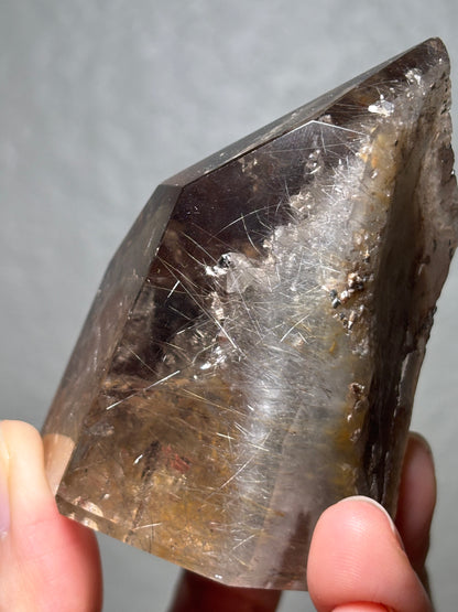 Collector’s Grade Rare Smoky Quartz With Blue Amphibole, Lodalite, Manifestation Quartz & Rutile Tower, Brazil