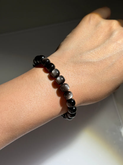 Silver Obsidian Bracelets, 8.5mm