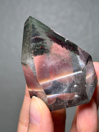 High Quality Water Clear Green Phantom Chlorite & Purple Lodalite Tower, Brazil