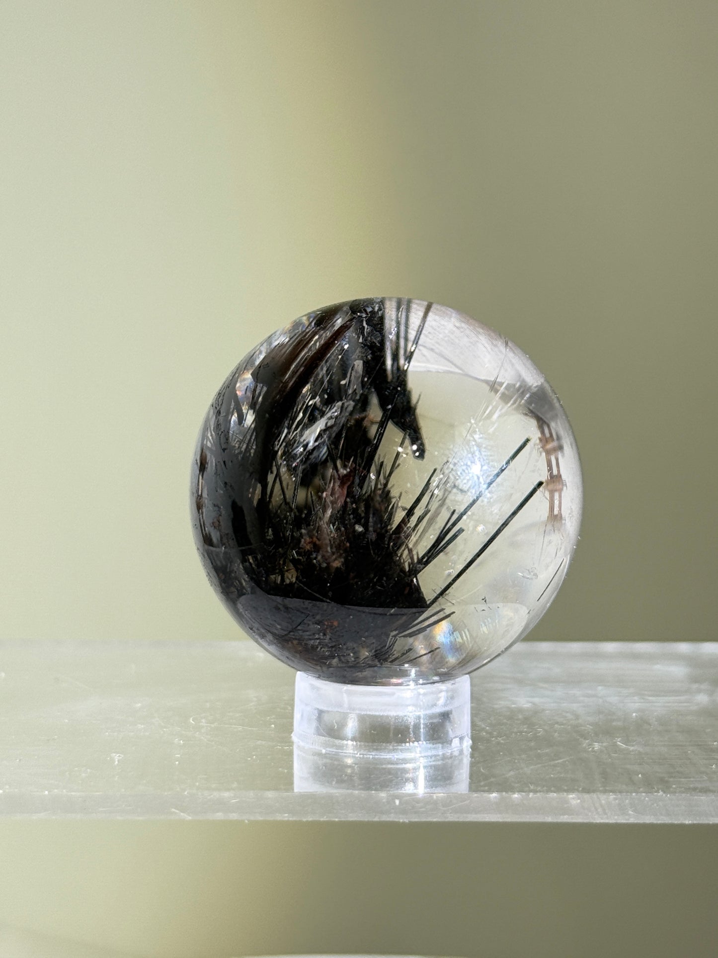 Rare Collector's Grade Black Tourmaline in Quartz Sphere, Brazil