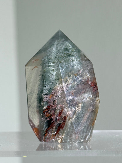 High Quality Water Clear Mint Green & Pink Layered Garden Quartz Tower, Zambia