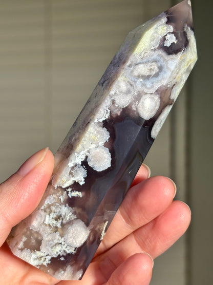 High Quality Rare Black & Green Flower Agate Tower, Madagascar