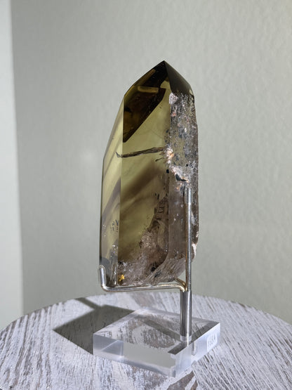Statement Hematite in Natural Smoky Phantom Citrine Point, Brazil