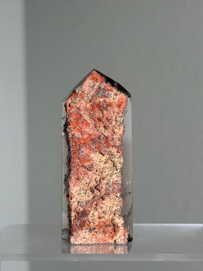 Rare Pink Lodalite in Smoky Quartz Tower, Brazil