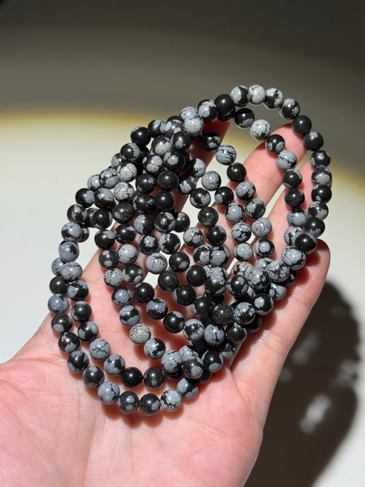 Snowflake Obsidian Bracelets, 7mm