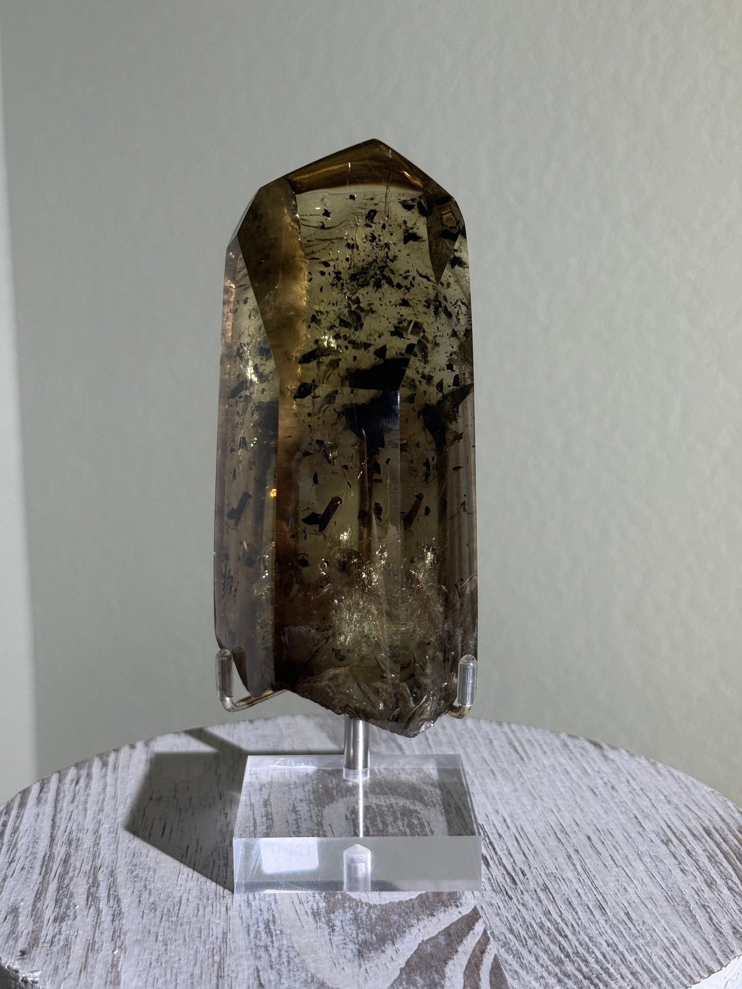 Statement Hematite in Natural Smoky Phantom Citrine Point, Brazil