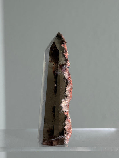 Rare Pink Lodalite in Smoky Quartz Tower, Brazil