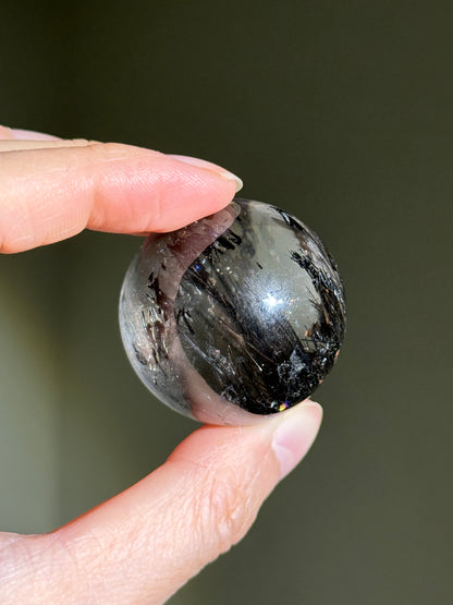 Rare Collector's Grade Black Tourmaline in Quartz Sphere, Brazil