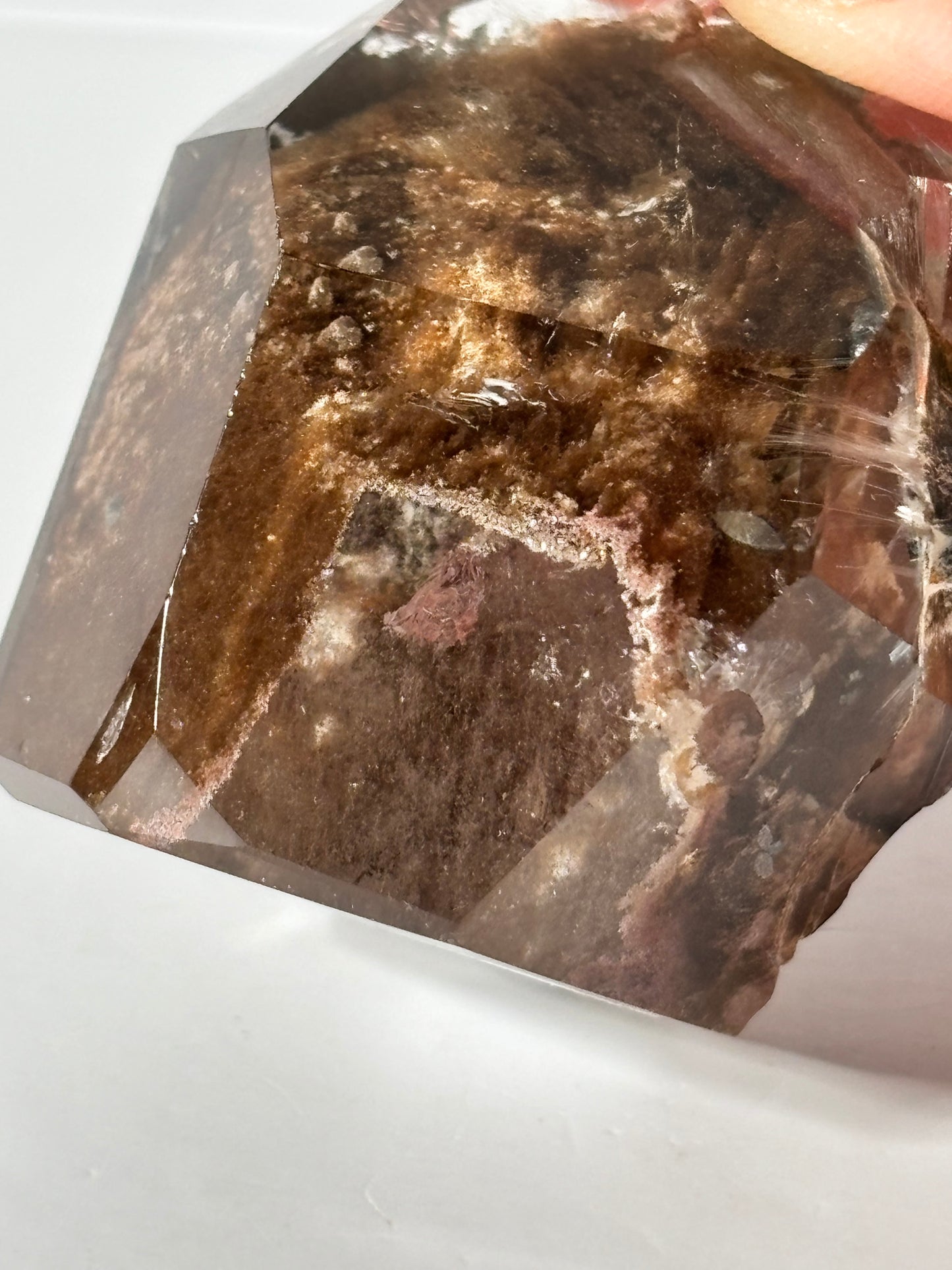 Rare Brown Phantom Lodalite Quartz Tower With Silver Rutile, Brazil