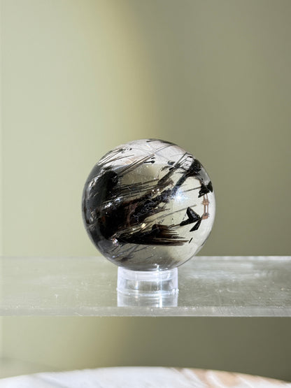 Rare Collector's Grade Black Tourmaline in Quartz Sphere, Brazil