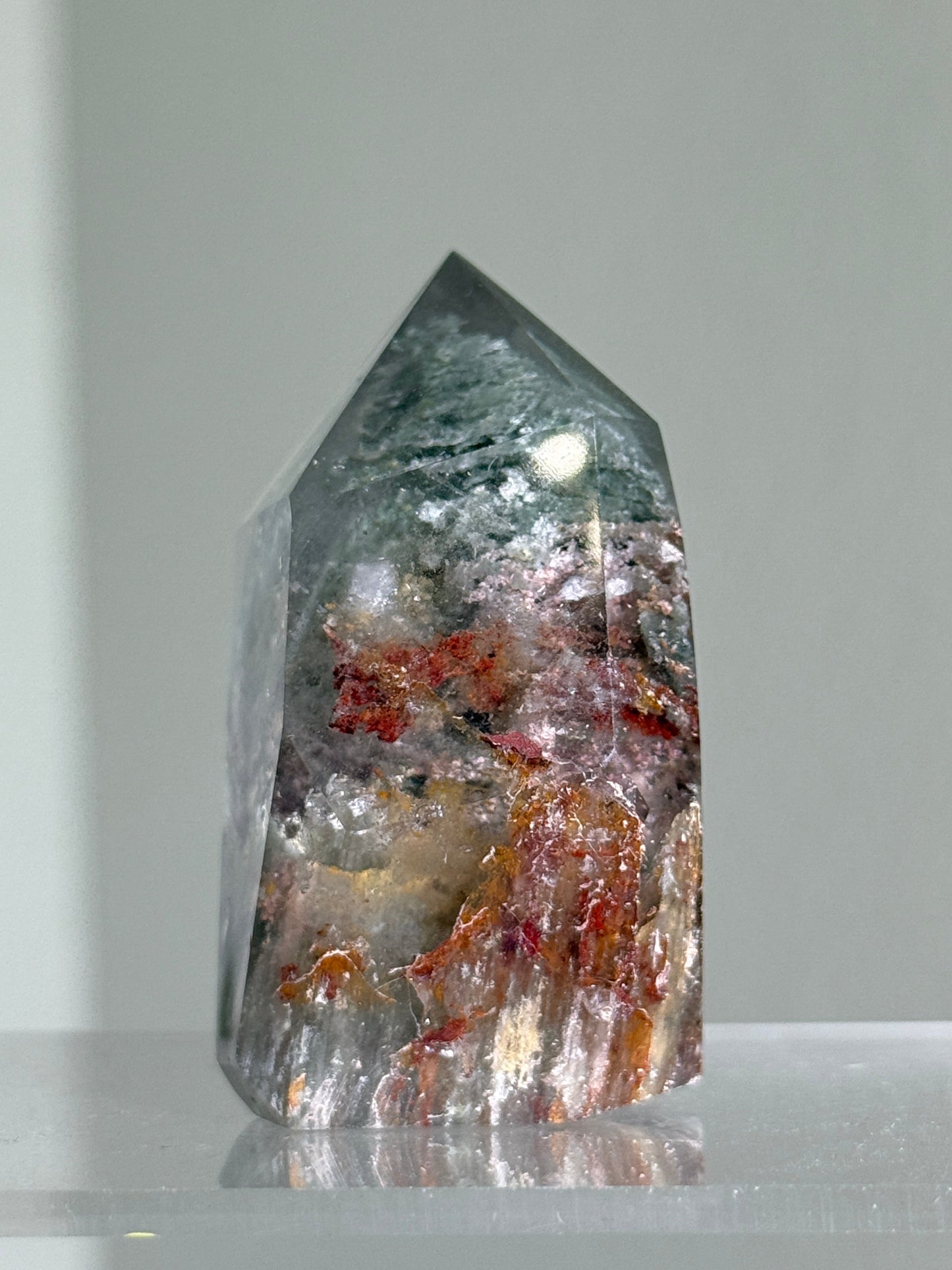 High Quality Water Clear Mint Green & Pink Layered Garden Quartz Tower, Zambia