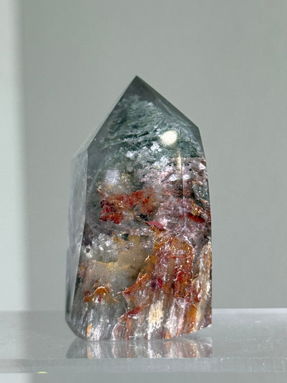 High Quality Water Clear Mint Green & Pink Layered Garden Quartz Tower, Zambia