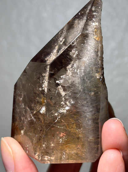 Collector’s Grade Rare Smoky Quartz With Blue Amphibole, Lodalite, Manifestation Quartz & Rutile Tower, Brazil