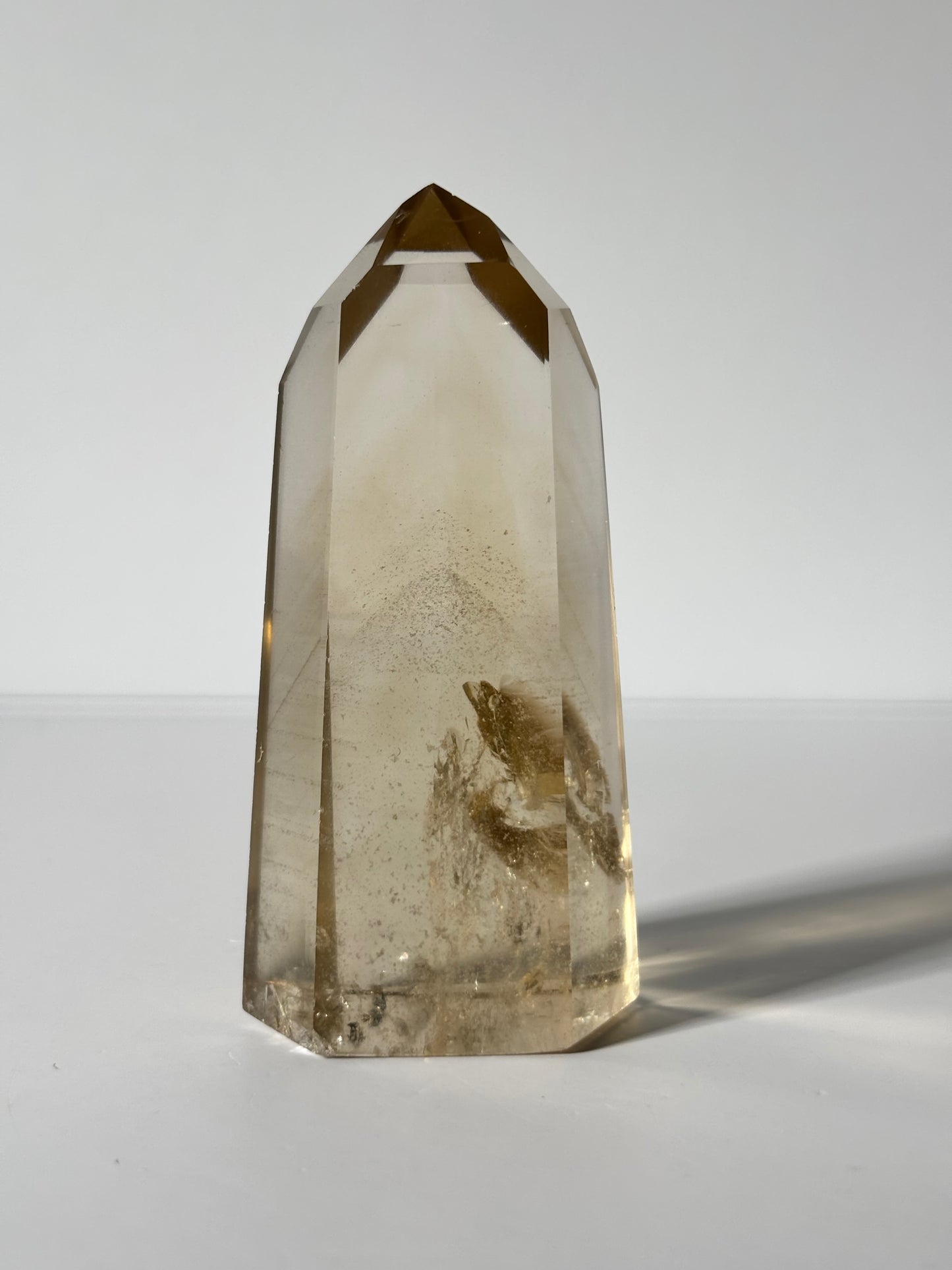 Large Natural Honey Citrine With White Phantom Inclusion Tower, Brazil