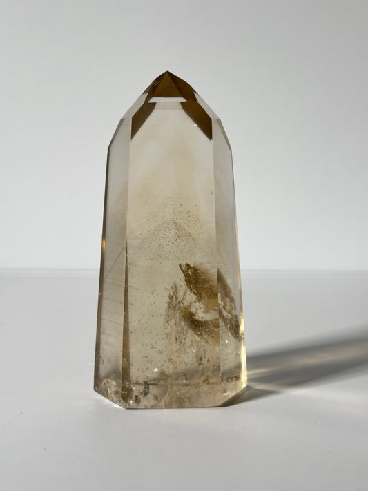 Large Natural Honey Citrine With White Phantom Inclusion Tower, Brazil