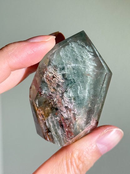 High Quality Water Clear Mint Green & Pink Layered Garden Quartz Tower, Zambia